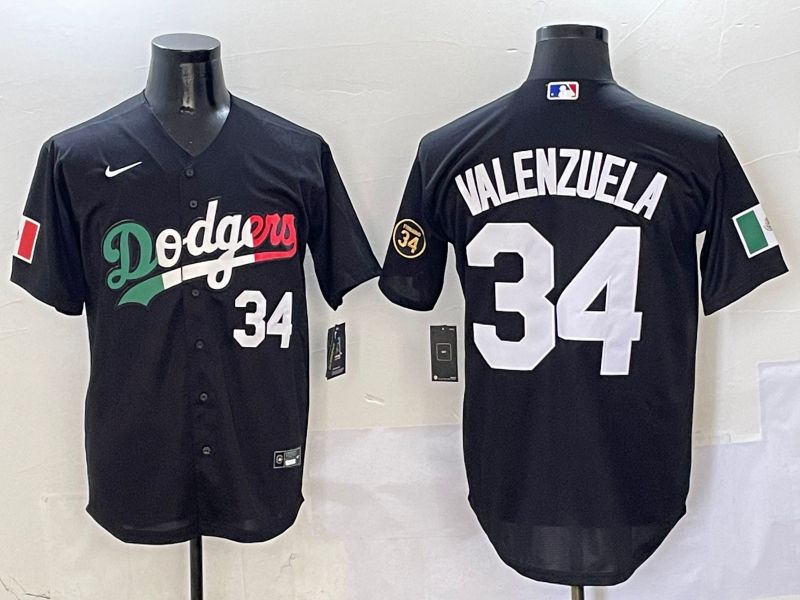 Men Los Angeles Dodgers 34 Valenzuela Black Mexico Game Nike 2025 MLB Jersey style 2